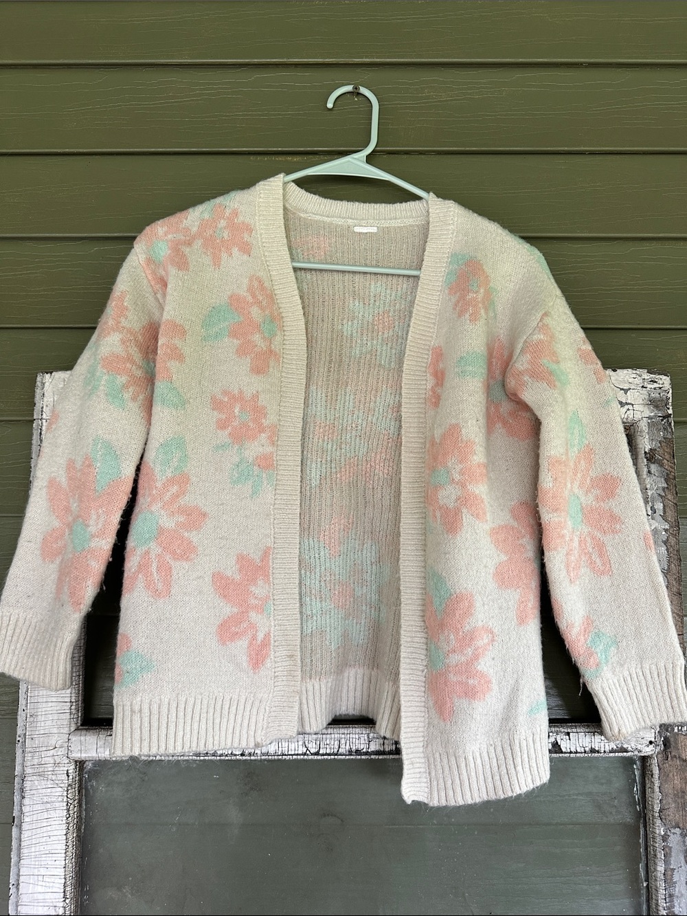 Maurices Cream Open-Front Cardigan with Pink & Mint Floral Print